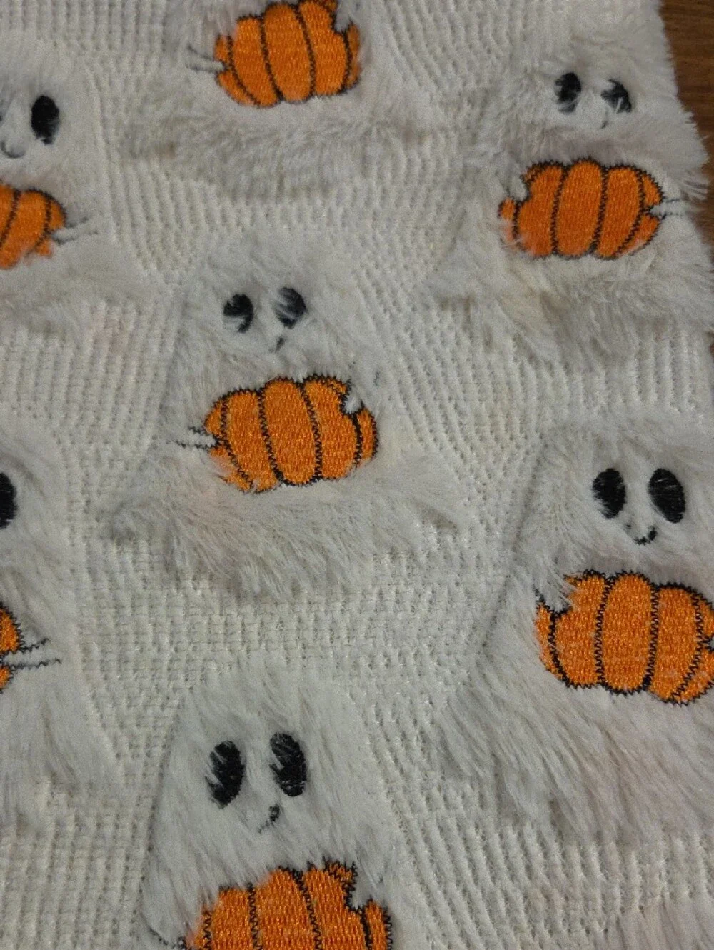Set Of 2- White Plush Throw Pillow Cover with Orange Pumpkin Embroidery 🎃👻